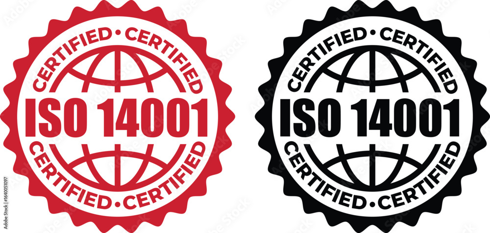 Obraz premium ISO 14001 Certified Stamp – Environmental Management System Label and badge Vector Design