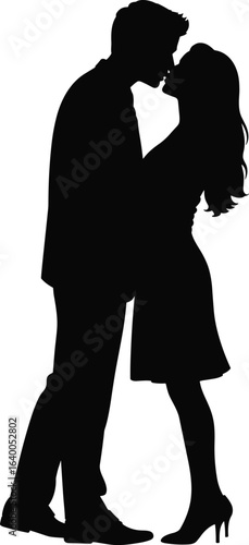 Romantic couple silhouette kissing, man and woman in love, affectionate moment, relationship romance, intimate pose, Valentine’s Day illustration, dating scene