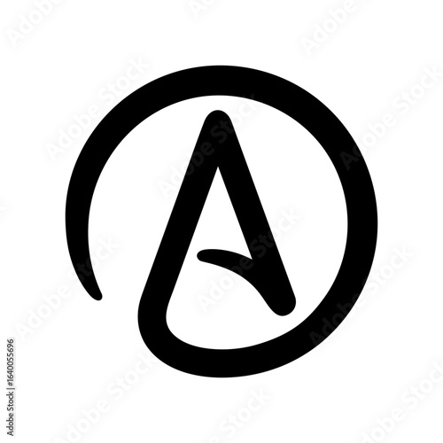 Symbol of Atheism: letter A in circle. Simple black silhouette of atheist sign icon. Isolated vector clip art illustration.