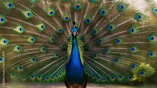 Vibrant peacock displaying its magnificent plumage
