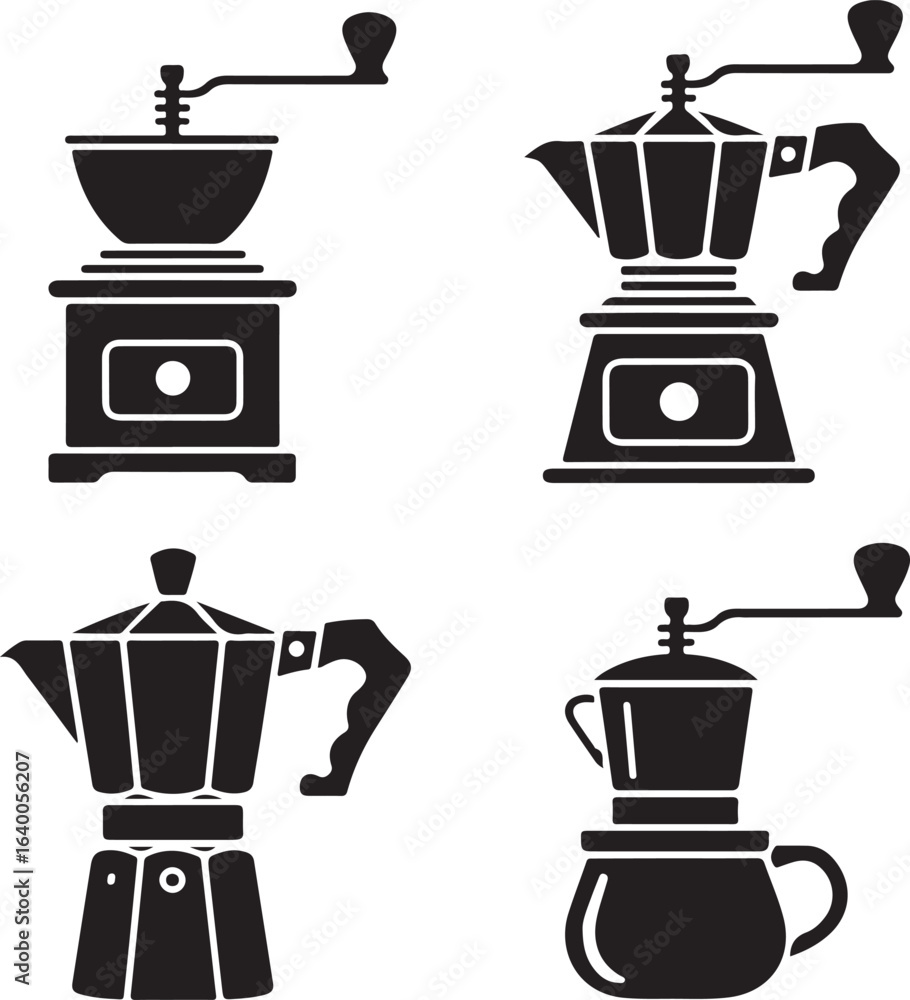 Coffee grinder and moka pot icons coffee maker espresso maker Coffee grinder and moka pot icons coffee maker espresso maker