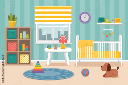 Nursery Interior for Newborn Baby Featuring Crib, Home Furniture, and Cozy Apartment Bedroom Design, Child’s Room Setup for Comfortable Living Space    