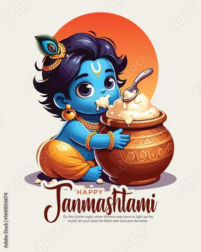 Happy Krishna Janmashtami – Festive Indian Lord Krishna Artwork, Dahi Handi & Flute Celebration