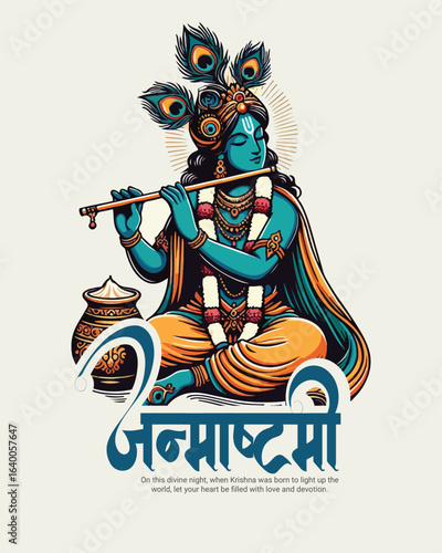 Happy Krishna Janmashtami – Festive Indian Lord Krishna Artwork, Dahi Handi & Flute Celebration