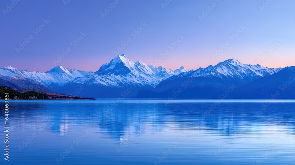 Naklejka premium Serene Mountain Landscape with Reflections at Twilight