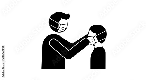 A masked person puts a mask minimalist