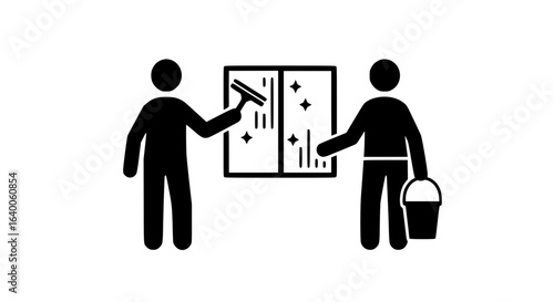 People wash windows in an apartment black