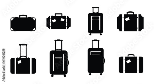 Collection of Various Suitcases and Luggage Bags in Black and White silhouette