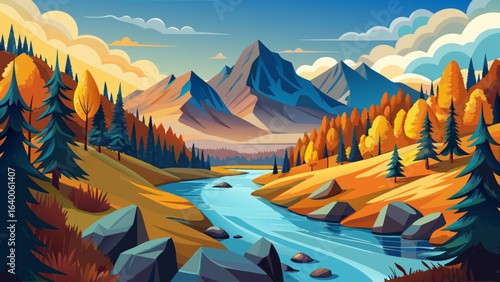 mountain river winding through forest. beautiful nature scenery in autumn. spruce trees by the shore. wonderful piece of synevyr national park landscape in good weather with clouds