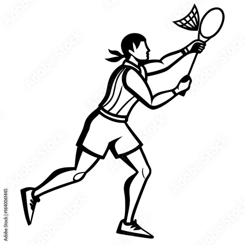 Woman playing badminton hitting shuttlecock with racket
