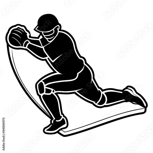 Baseball catcher in a squatting position ready to receive a pitch
