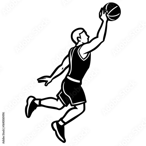 Basketball player leaping to score a slam dunk