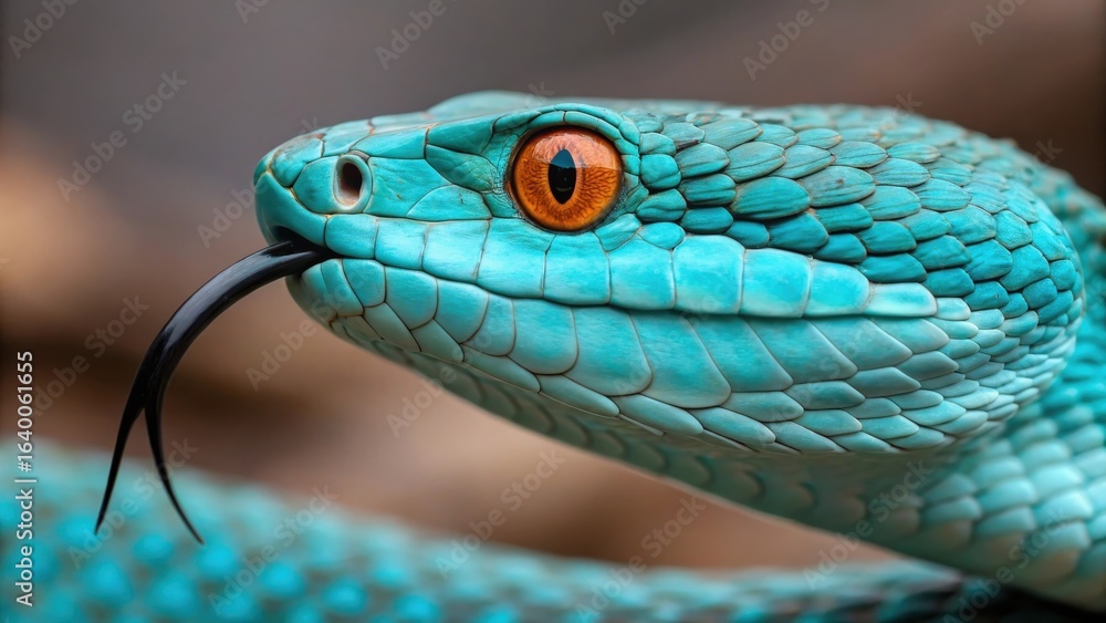 Fototapeta premium Close up of a vibrant blue pit viper snake head