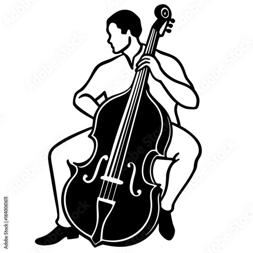 Stylized silhouette of a musician playing the double bass