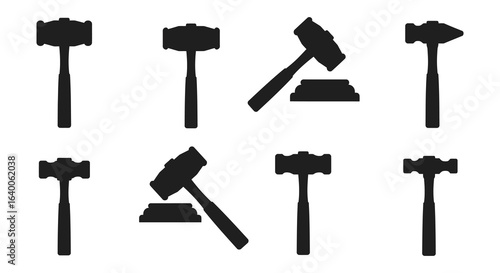 Set of Gavel Silhouette Illustrations for Auction Court and Justice silhouette