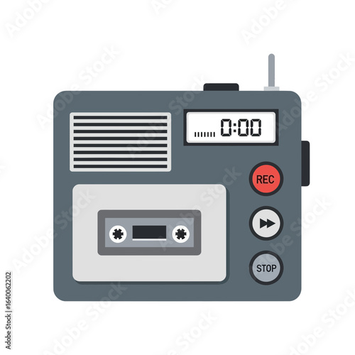 Portable audio cassette player with digital display and controls.