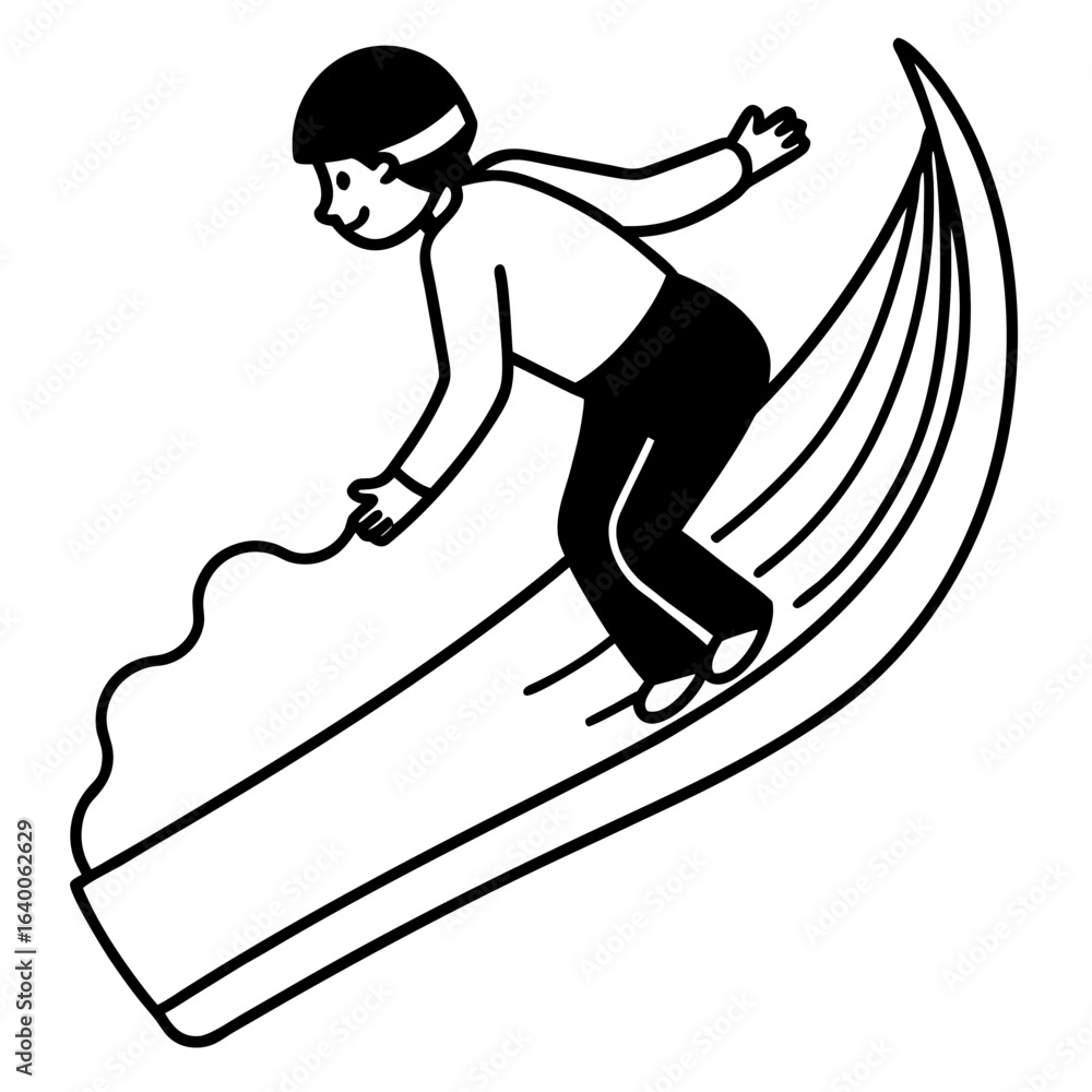 Obraz premium Person skiing down a snowy slope with a wavy trail behind them