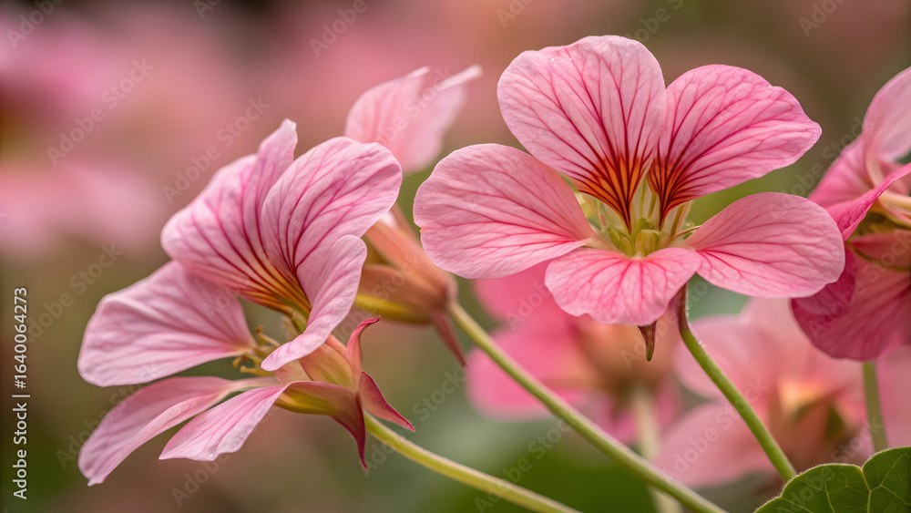 Fototapeta premium Close-Up of Pink Geranium Flowers with Soft Focus Background