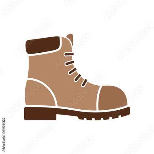 Side profile illustration of a sturdy brown work boot, featuring laces and a reinforced toe cap.
