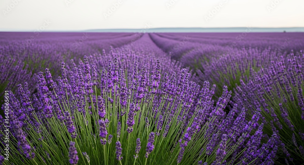 Fototapeta premium Stunning Field of Blooming Lavender Flowers Landscape Photography for Relaxation and Aromatherapy Use Stock Image