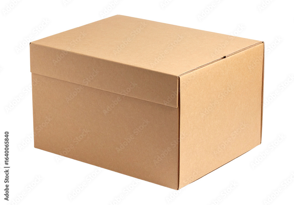 A simple brown cardboard box with a closed lid isolated on transparent background A simple brown cardboard box with a closed lid isolated on transparent background