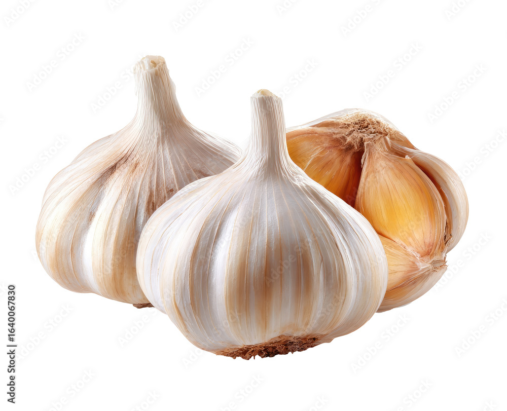 Fototapeta premium Three garlic bulbs, close-up