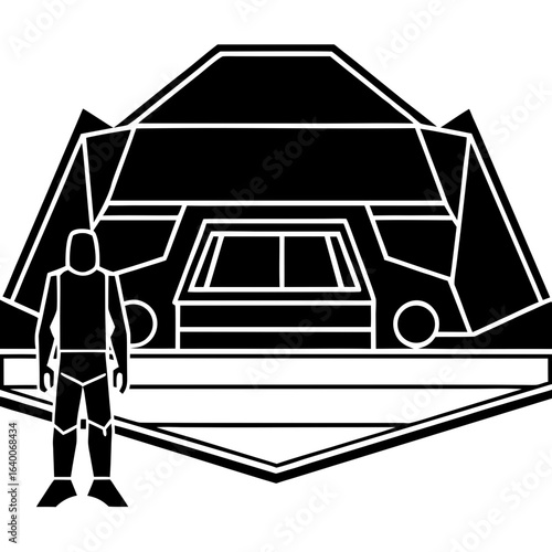 Man and camper van icon