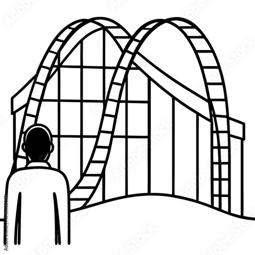 Person looking at a roller coaster with two large loops