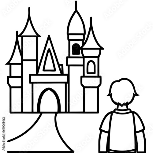 Child gazing at a fairytale castle