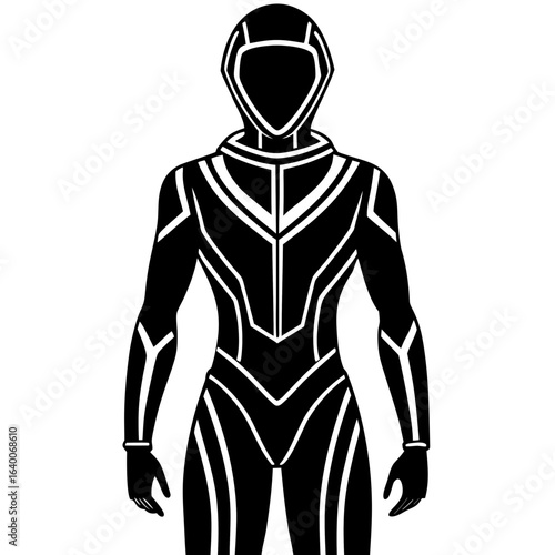 Futuristic black and white sci fi suit silhouette