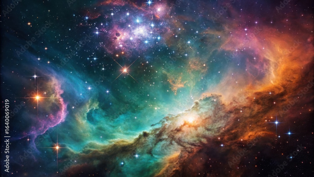 Naklejka premium Vibrant nebula with star birth and cosmic colors