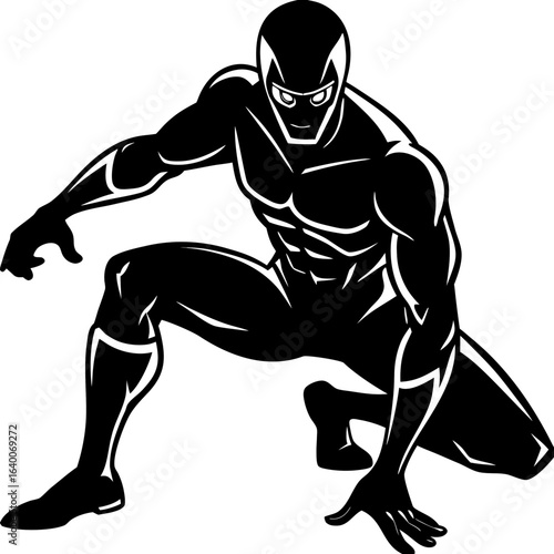 Black silhouette superhero crouching ready for action