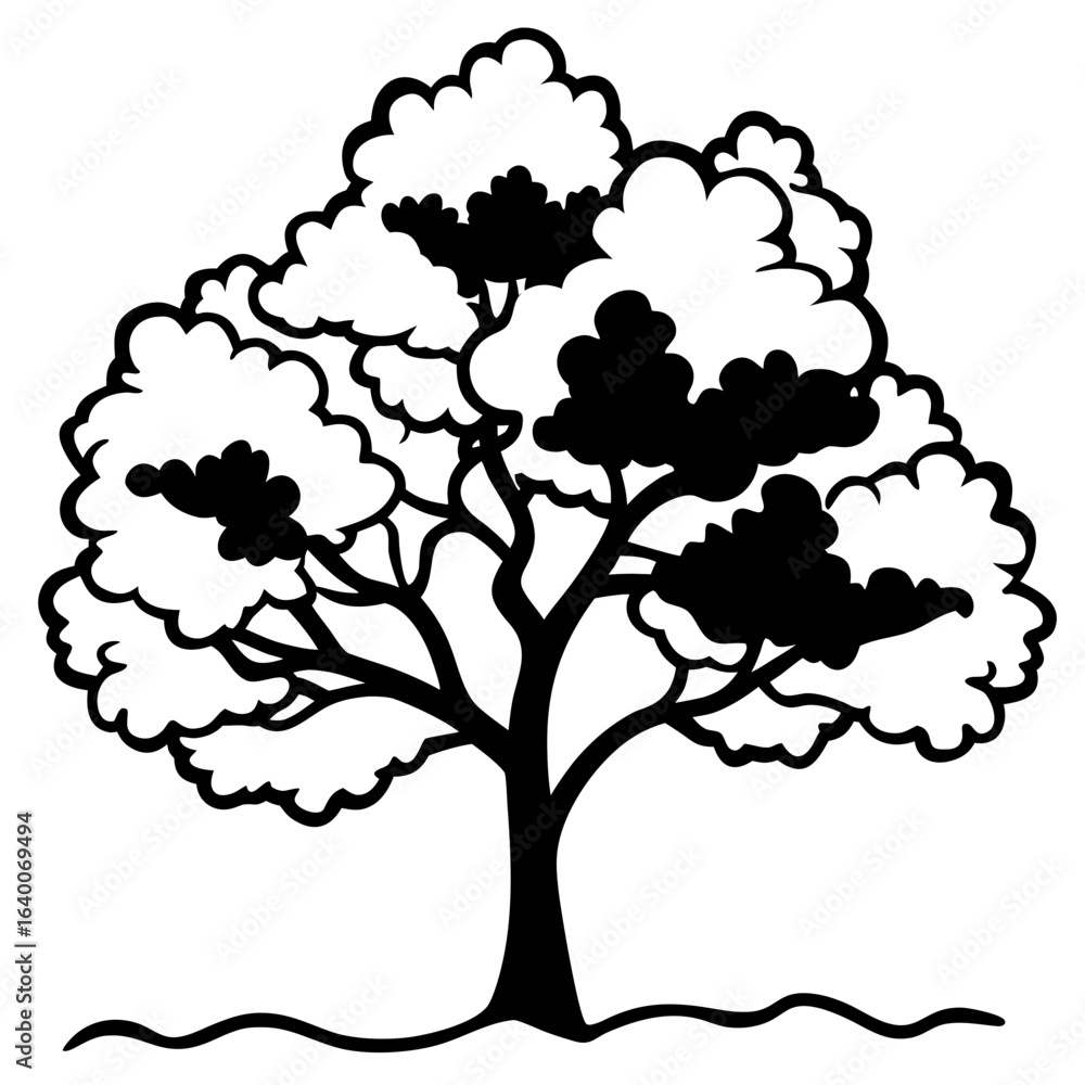 Fototapeta premium Stylized black and white tree silhouette