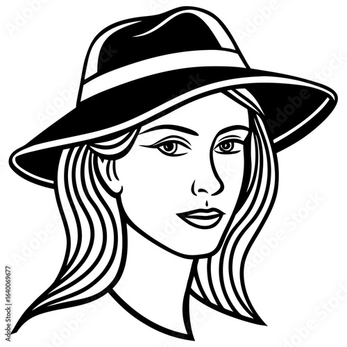 Stylized portrait of a woman wearing a wide brimmed hat
