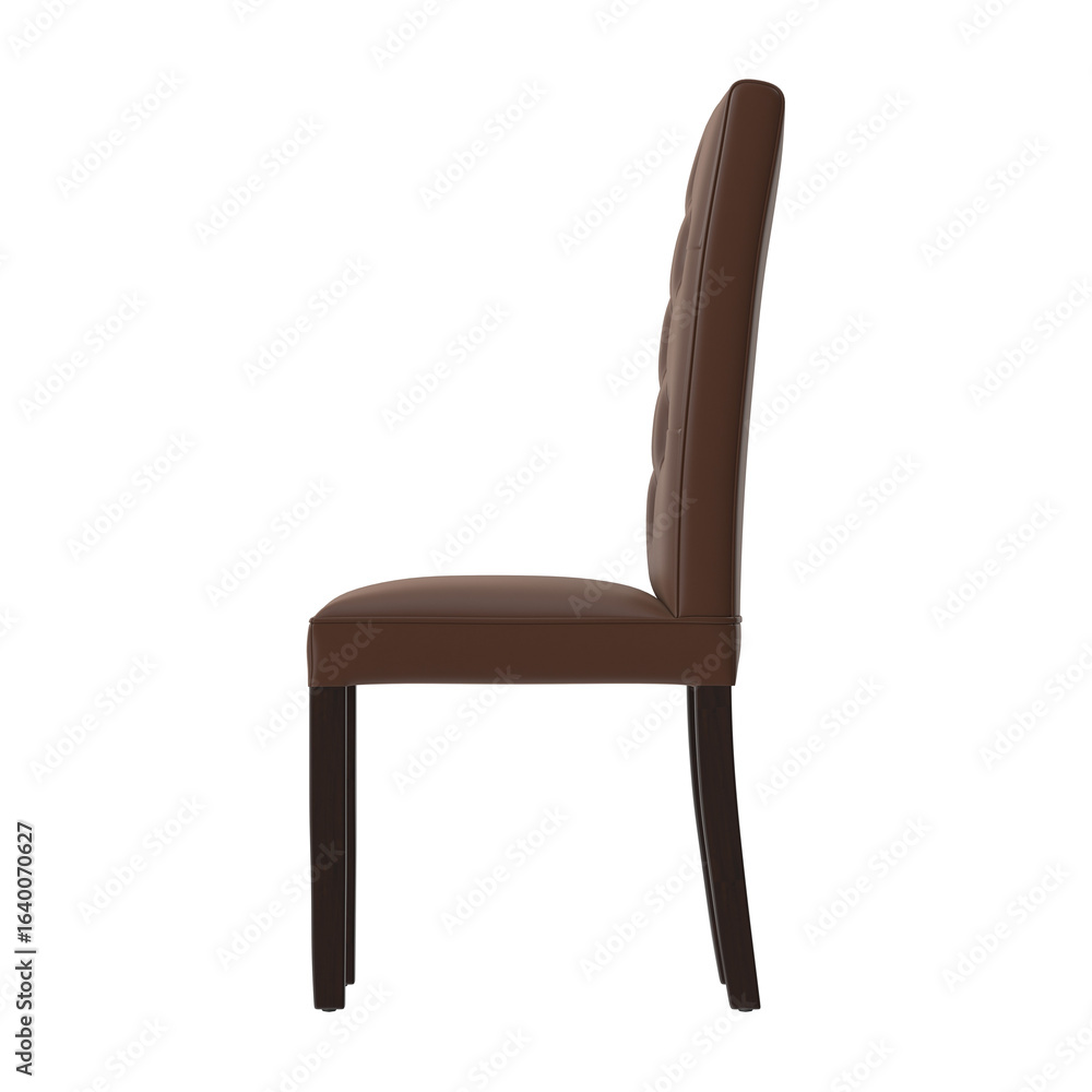 Modern Tufted Dining Chair, Dark Brown Leather, Side View 3D Render Modern Tufted Dining Chair, Dark Brown Leather, Side View 3D Render
