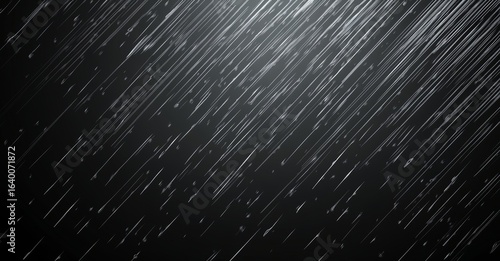 Rain is depicted through motion graphics on a black background, featuring water drops, particle precipitation, blending mode, water splashes, and puddles