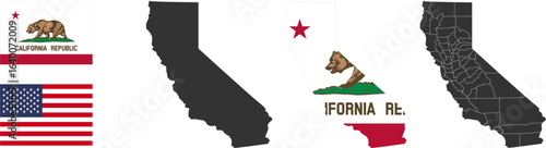 California state of USA. California flag and territory. States of America territory. Separate states. Vector