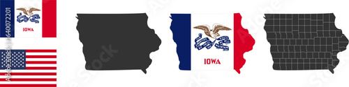 Iowa state of USA. Iowa flag and territory. States of America territory. Separate states. Vector