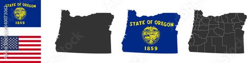 Oregon state of USA. Oregon flag and territory. States of America territory. Separate states. Vector