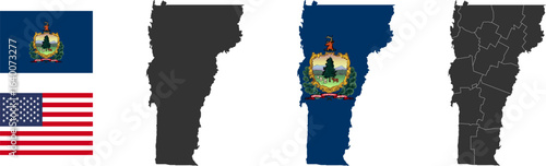 Vermont state of USA. Vermont territory and flag. States of America territory. Separate states. Vector