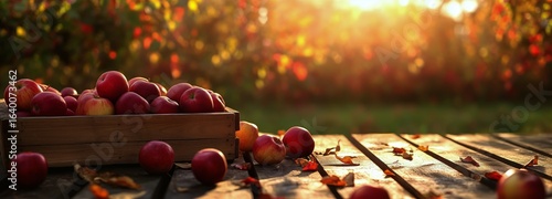 Bountiful Apple Harvest at Sunset in an Orchard With Vibrant Autumn Colors