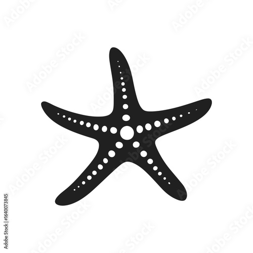 Black starfish icon with white dots, sea creature on white background, illustration