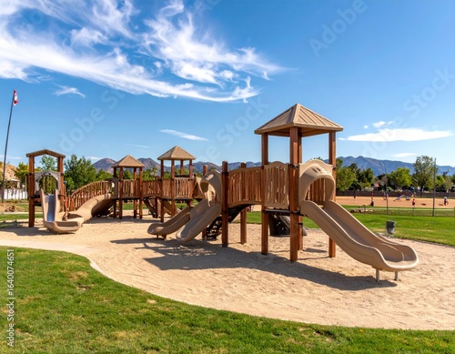 Wallpaper Mural Colorful playground in Pittsburgh with slides and climbing structures surrounded by trees Torontodigital.ca