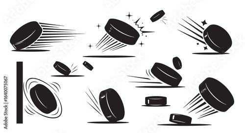 Hockey Puck Motion and Impact Illustrations: A Dynamic Collection