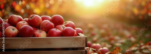 Harvesting Fresh Apples in a Picturesque Orchard During Autumn Sunset.