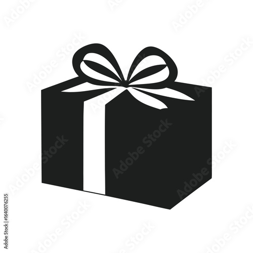 Gift box with bow icon in black silhouette on white