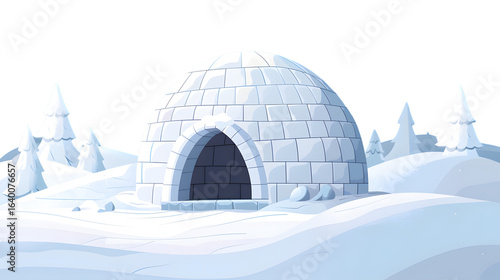 Winter Wonderland: Stunning Igloo Ice House Illustration in High Winter Scene