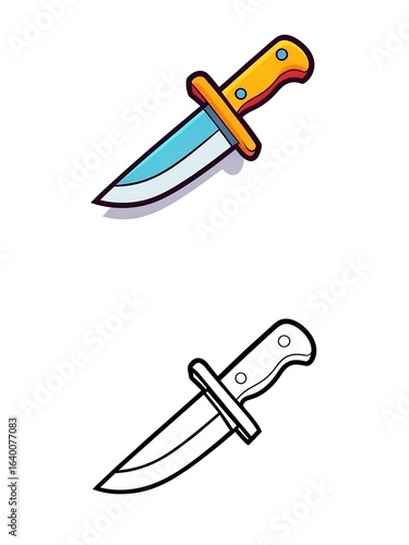Cartoon Hunting Knife Vector Illustration and Outline