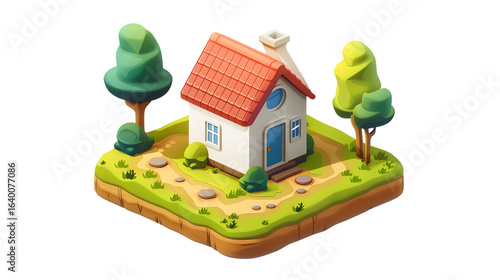 Charming Isometric House Illustration on Land for Creative Projects