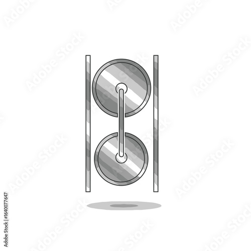 Illustration of two connected metallic cylinders between two parallel bars.